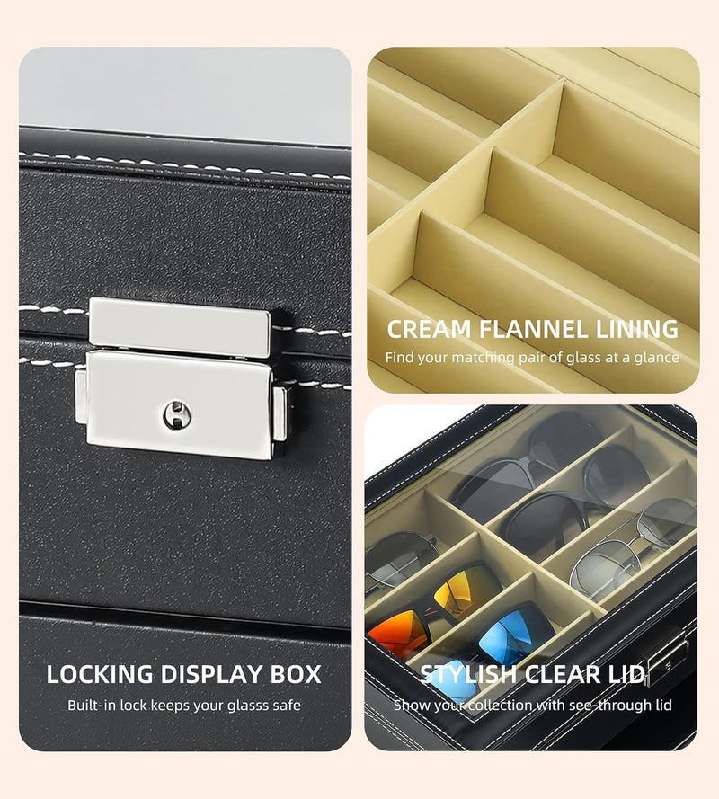 NEWLOOP Store Sunglasses Organizer Multiple Pairs of Glasses Display Case Sunglass Hard Shell Storage Box for Women Men 12/16 Slots - Image 3